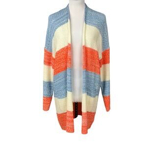 ENTRO Anthro Open Front Cardigan Sweater Stripe Colorblock Long Duster sz Lg